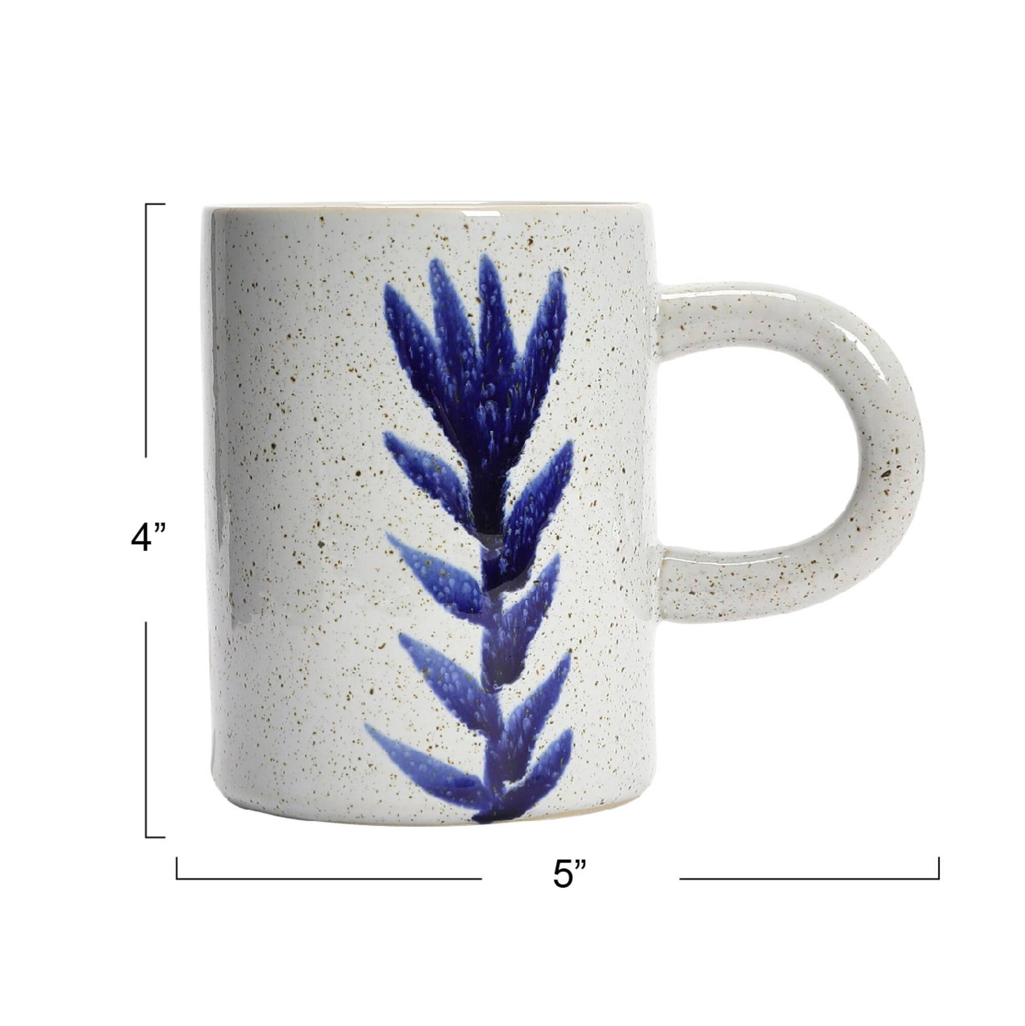 Hello Honey® 12oz. Antique Blue and White Reactive Glaze Mug Set with Flower Design